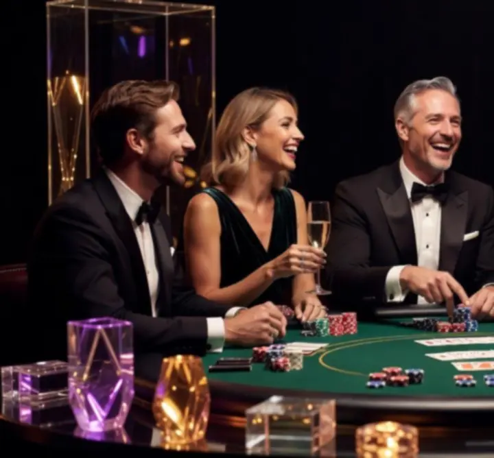 Uczestnicy wieczoru pokerowego przy elegancko oświetlonym stole