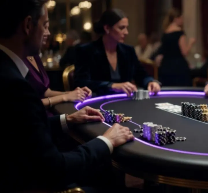 Luksusowy stół pokerowy w neonowej oprawie